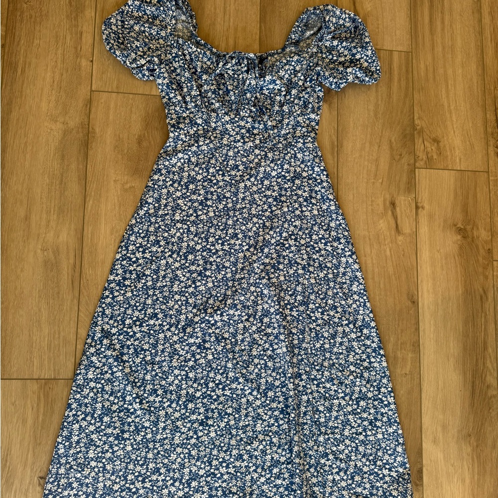 SHEIN Blue Floral Long Sleeve Dress